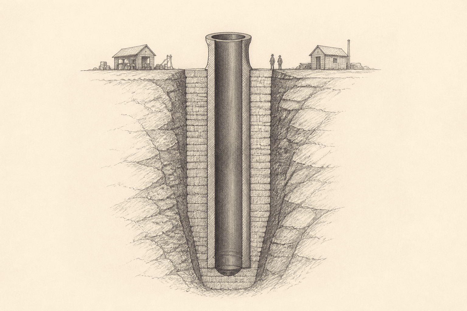 Simple sectional sketch of the vertical Columbiad cannon sunk into Stone’s Hill