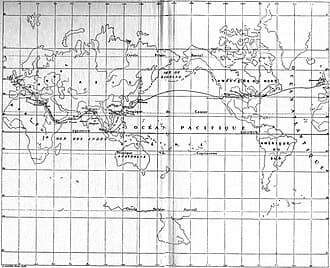 The route around the world printed as a map