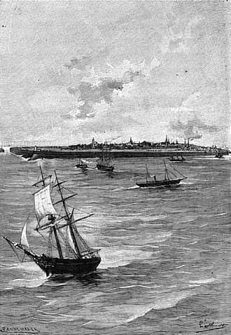 Standard Island seen low on the Pacific horizon